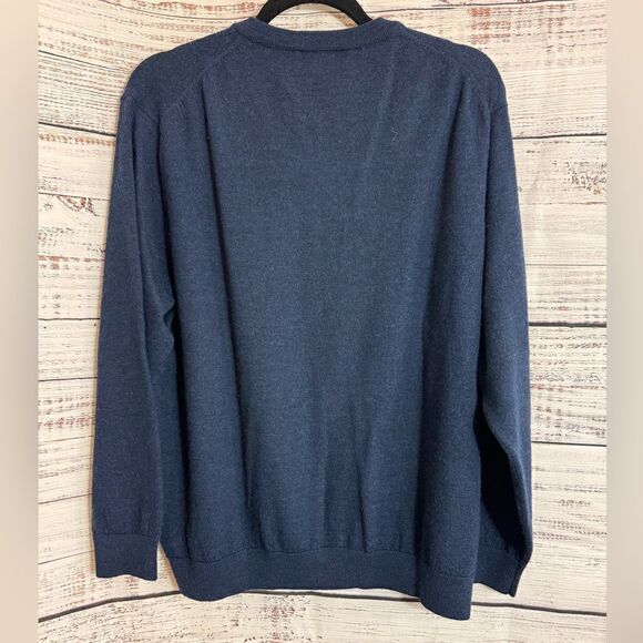 Turnbury Sweater Mens Size 2X Extra Fine Merino Wool Knit Navy Blue V Neck - Picture 3 of 10